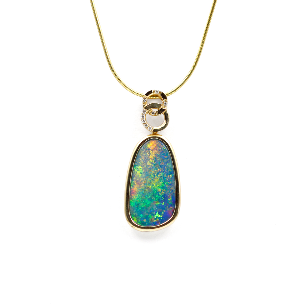 14K Yellow Gold Opal Doublet and Diamond Pendant