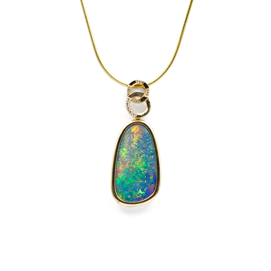 14K Yellow Gold Opal Doublet and Diamond Pendant