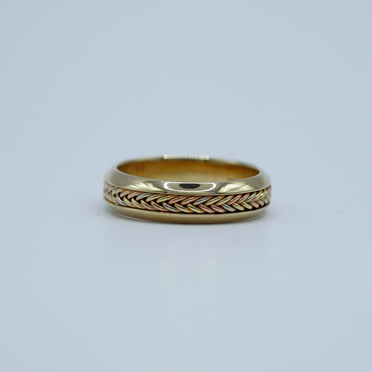 14k Tricolor Braid Ring with 14k Yellow Gold Rails