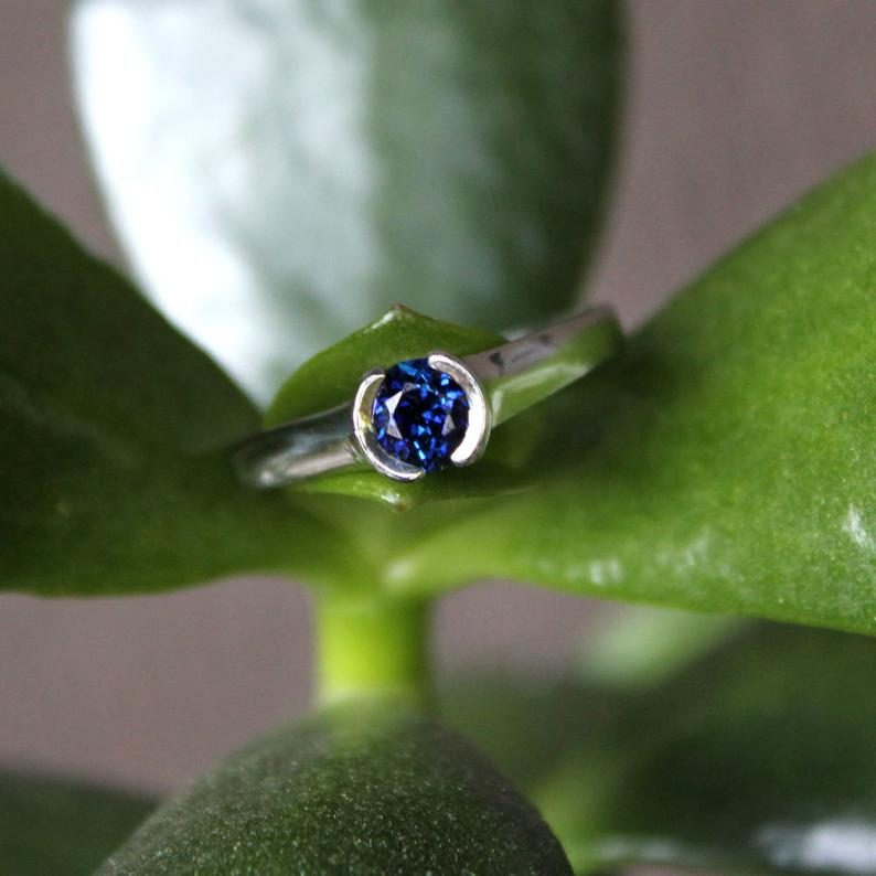 Platinum and Cobalt Blue Sapphire Ring