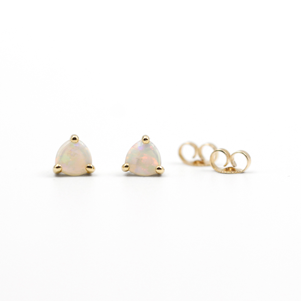 Yellow Gold Trillion Opal Stud Earrings