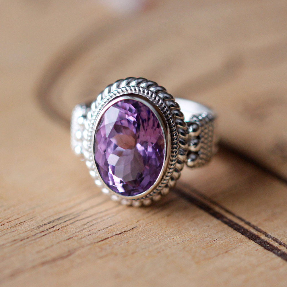 Textured Silver Amethyst Ring