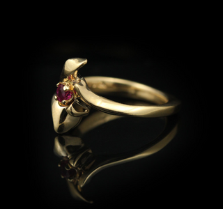 14K Yellow Gold Floral Ruby Solitaire Ring