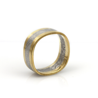 Chris Ploof Gold and Wood Grain Damascus Square Band