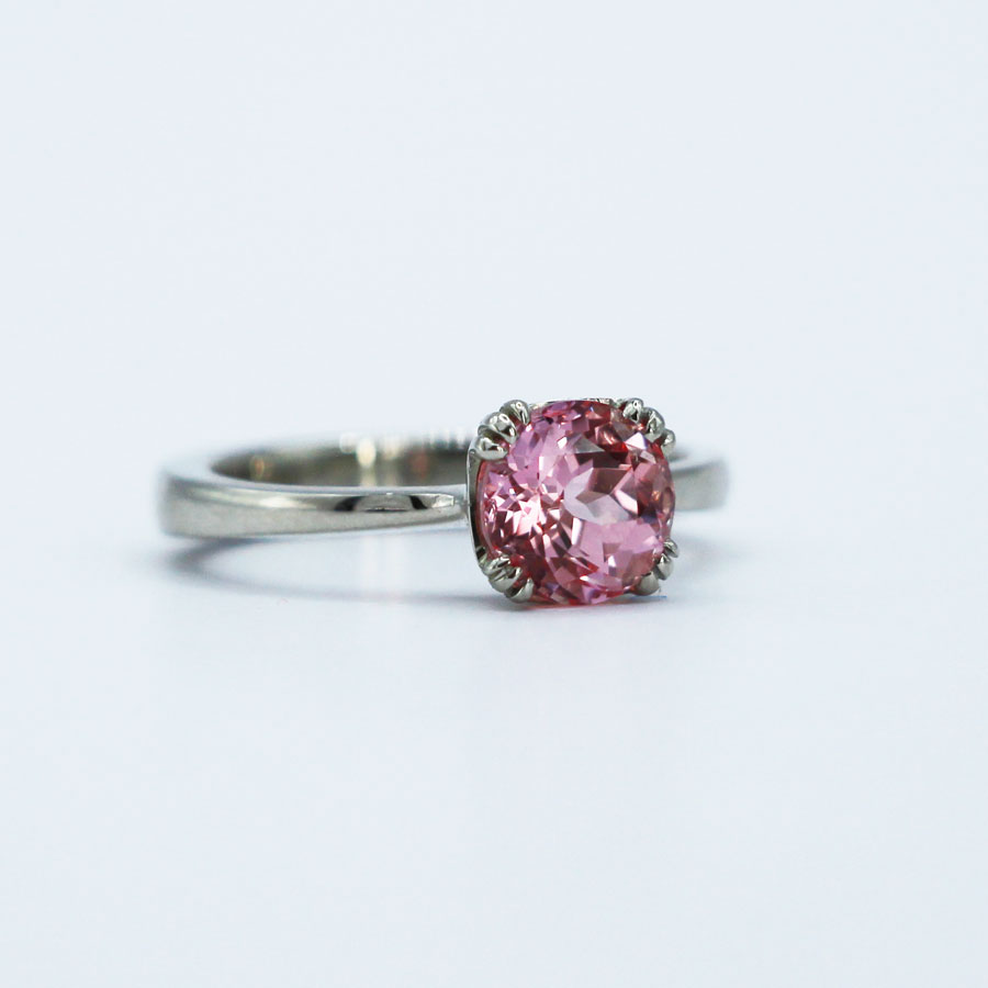 14K White Gold Pink Lab Sapphire Ring