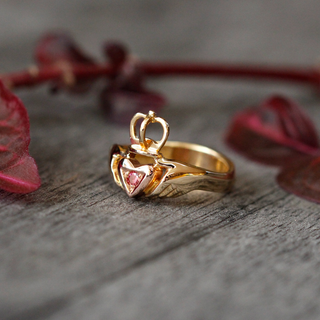 Two Tone Gold and Pink Diamond Claddagh Ring