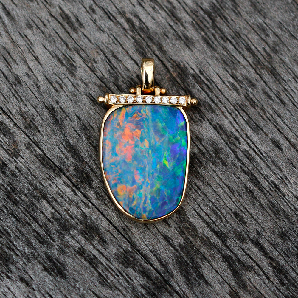 14K Yellow Gold Opal and Diamond Pendant