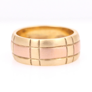 14k Rose and Yellow Gold Two-Tone Carved Wedding Band