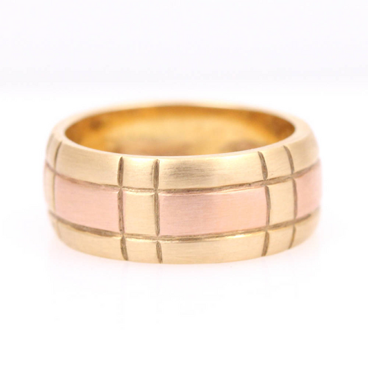 14k Rose and Yellow Gold Two-Tone Carved Wedding Band