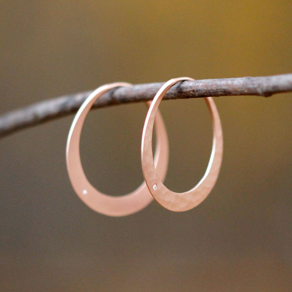 Toby Pomeroy Eco Rose Gold and Diamond 26mm Oval Eclipse Hoop Earrings