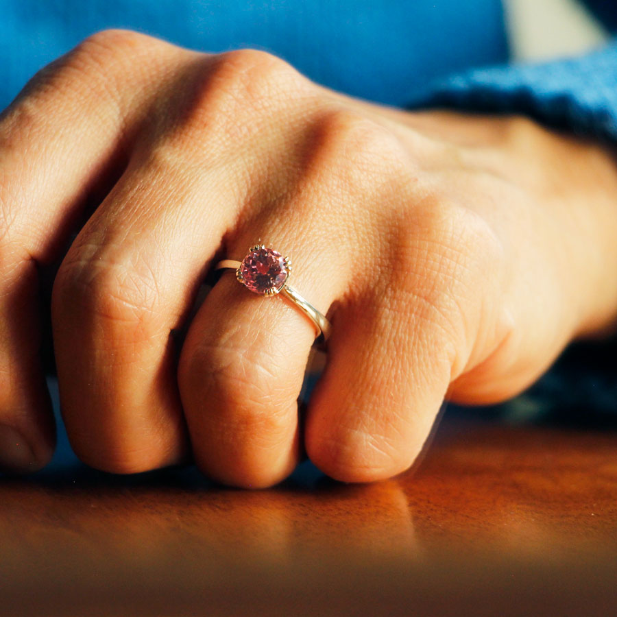 14K White Gold Pink Lab Sapphire Ring