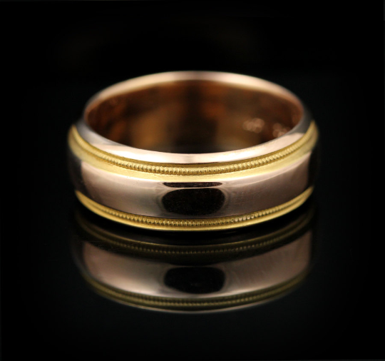 14K Rose and Yellow Gold Milgrain Wedding Band