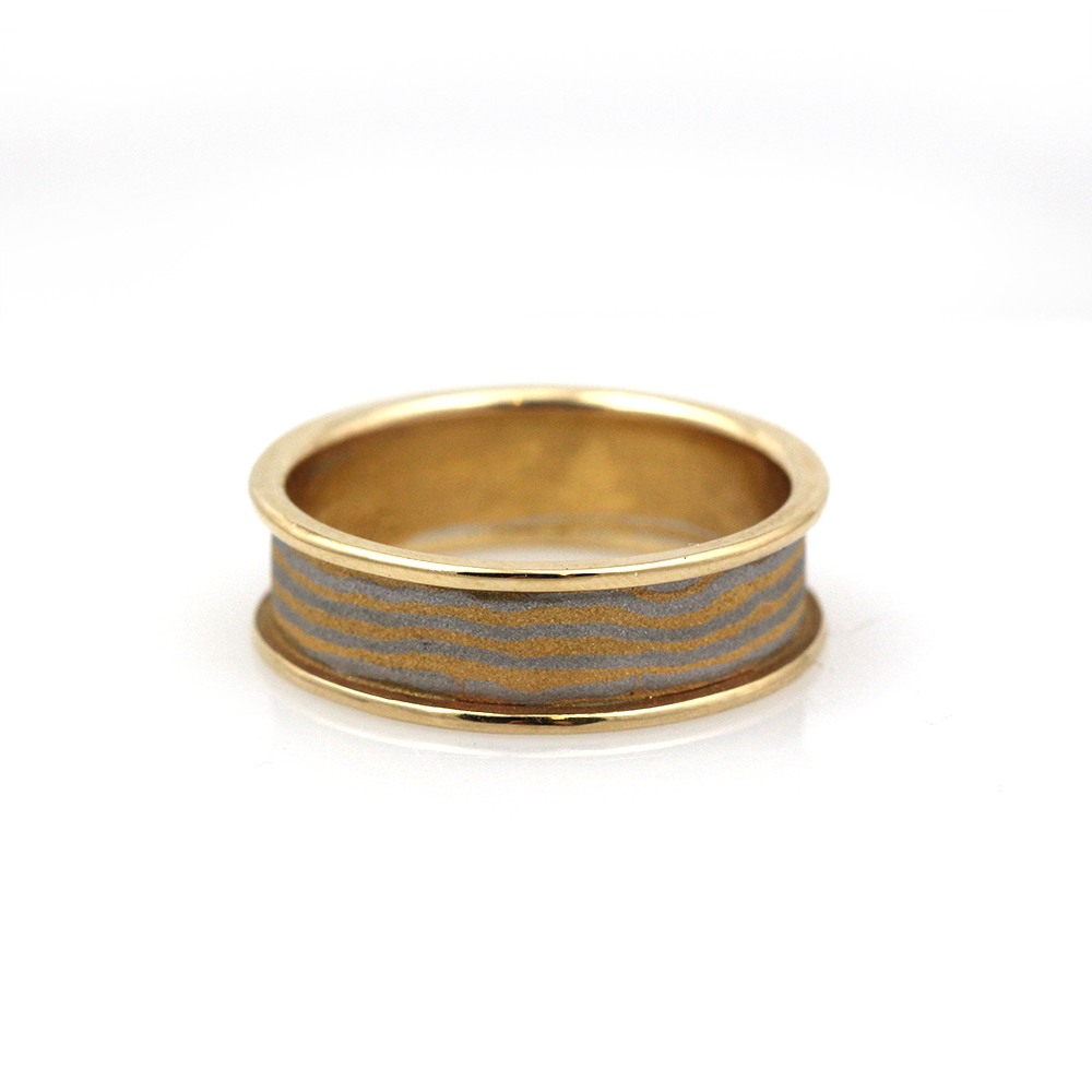 Platinum and Gold Textured Mokume Ring