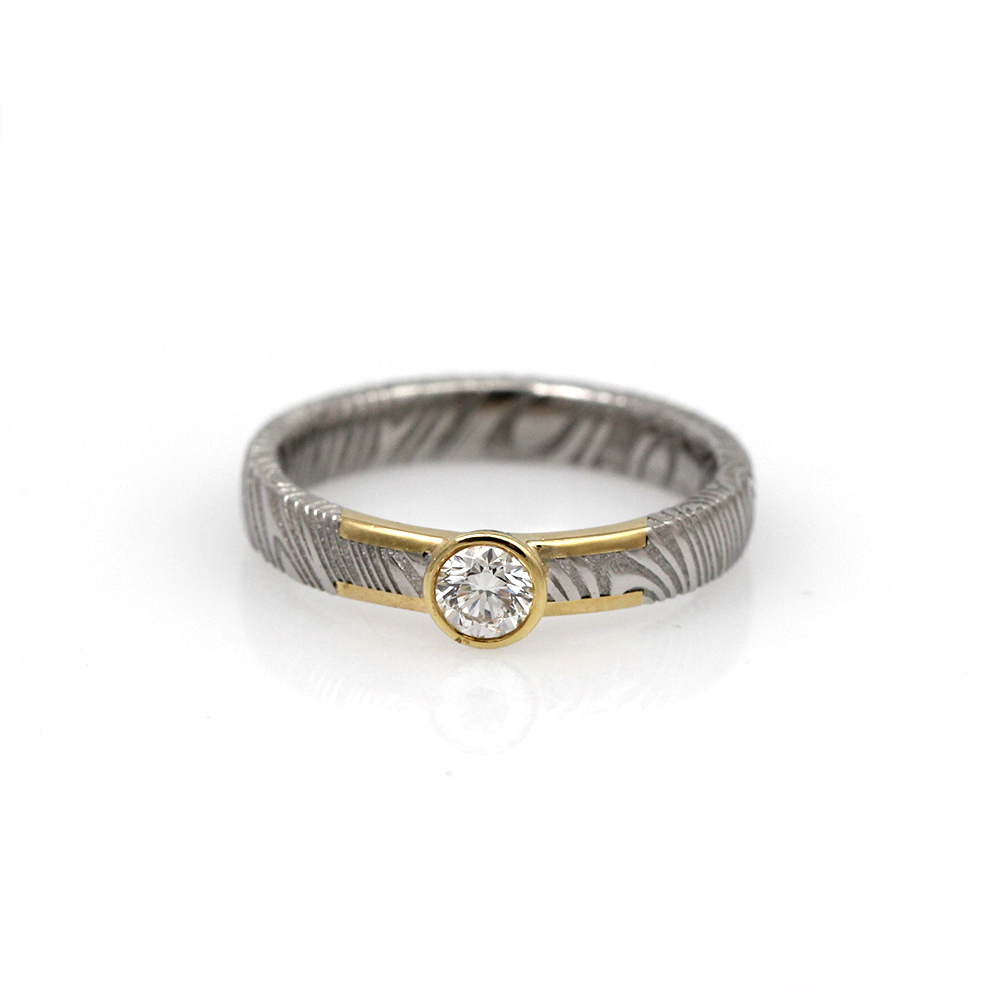 Chris Ploof 18K Yellow Gold and Damascus Diamond Solitaire