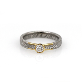Chris Ploof 18K Yellow Gold and Damascus Diamond Solitaire