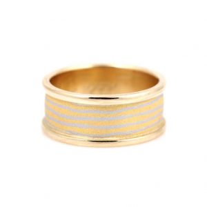 Platinum and 24 Yellow Gold Mokume Gane Ring