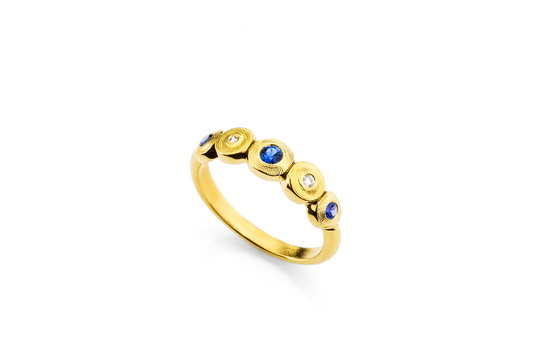 Alex Sepkus 18K Yellow Gold Sapphire and Diamond Lilly Pad Ring