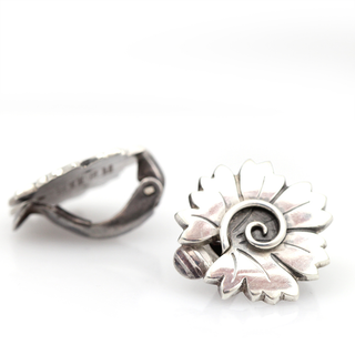 Wendel x Georg Jensen Sterling Silver Floral Clip On Earrings No. 102