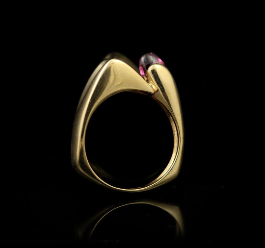 14K Yellow Gold Rhodolite Garnet Bullet Ring