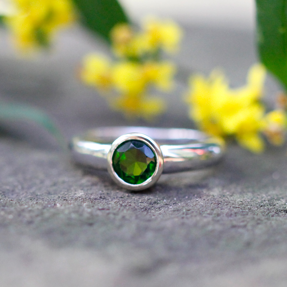 14K White Gold Diopside Ring