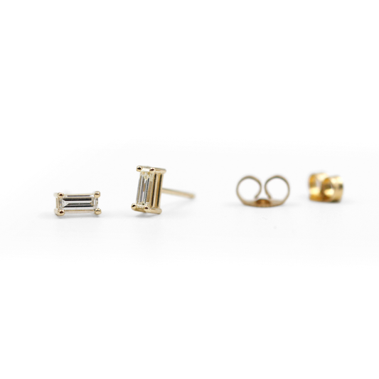 14K Yellow Gold Baguette Diamond Studs