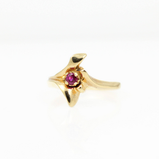 14K Yellow Gold Floral Ruby Solitaire Ring