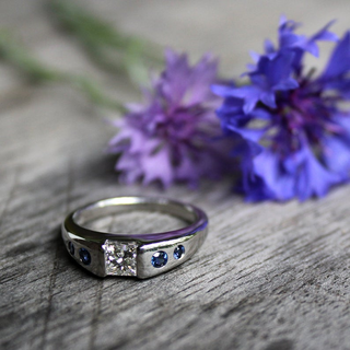 Low-Profile Platinum, Diamond, and Sapphire Ring