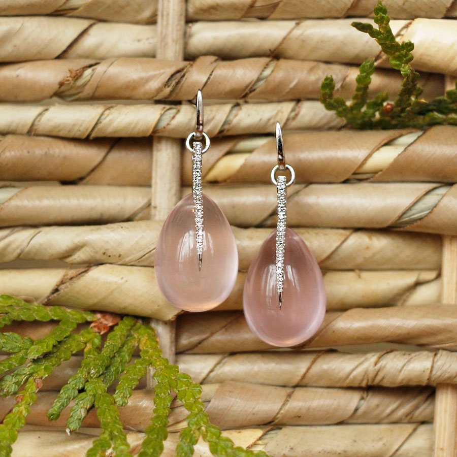 Diamond Detailed Rose Quartz Drop Earrings