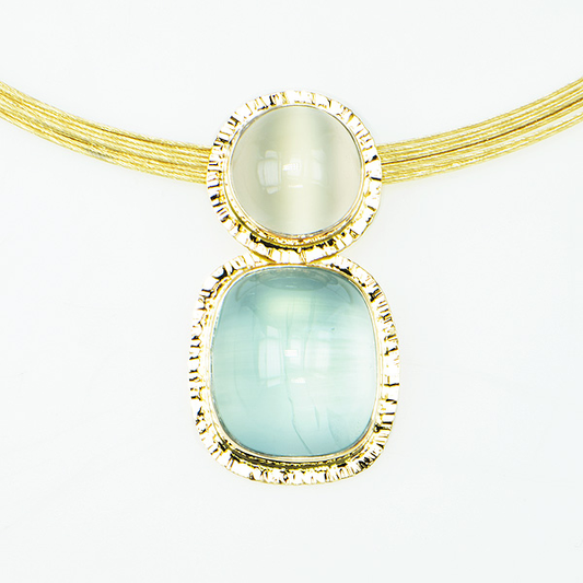 Baksa 14K Yellow Gold Aquamarine and Moonstone Pendant