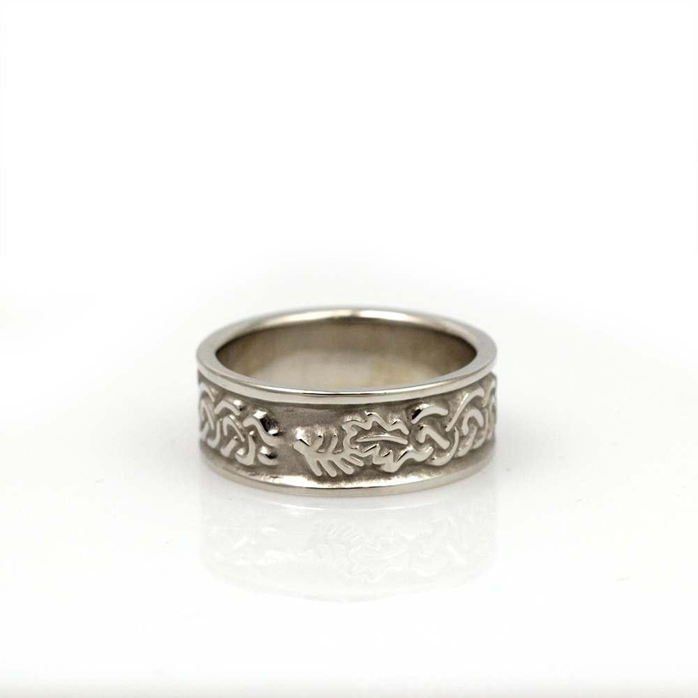 14K White Gold Celtic Cypress and Oak Wedding Band