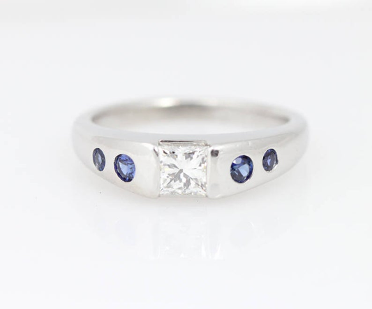 Low-Profile Platinum, Diamond, and Sapphire Ring