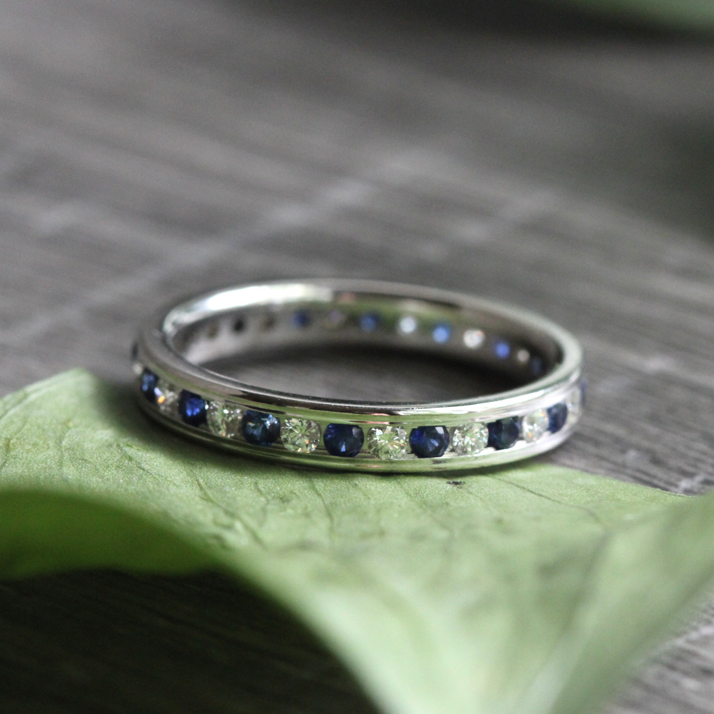 14K White Gold Diamond and Sapphire Eternity Band