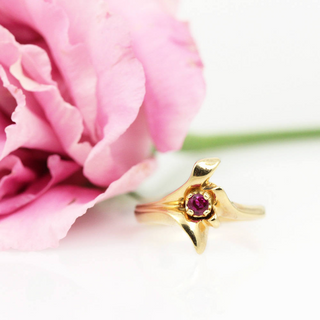14K Yellow Gold Floral Ruby Solitaire Ring