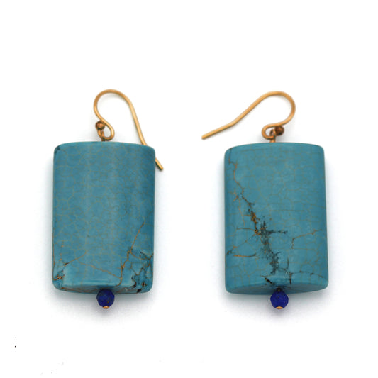 Huron Goldworks Dyed Howlite and Lapis Shepherd Hook Earrings