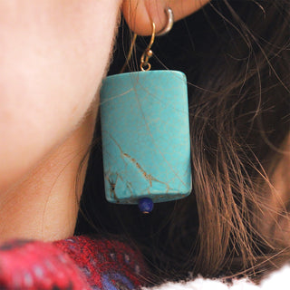 Huron Goldworks Dyed Howlite and Lapis Shepherd Hook Earrings