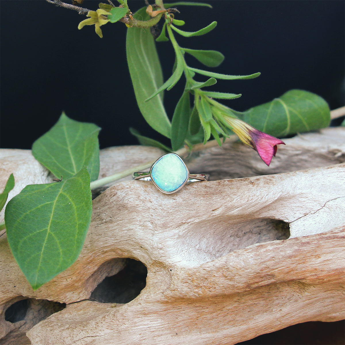 White Gold Opal Doublet Ring