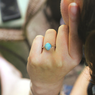 White Gold Opal Doublet Ring