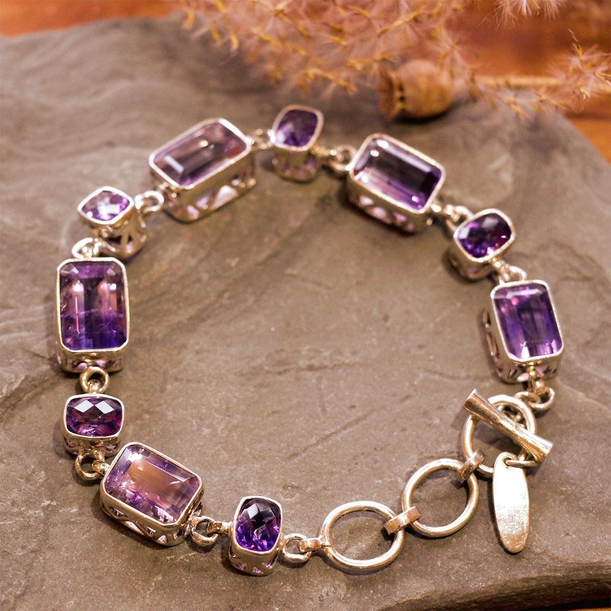 aCleoni Sterling Silver and Amethyst Adjustable Bracelet