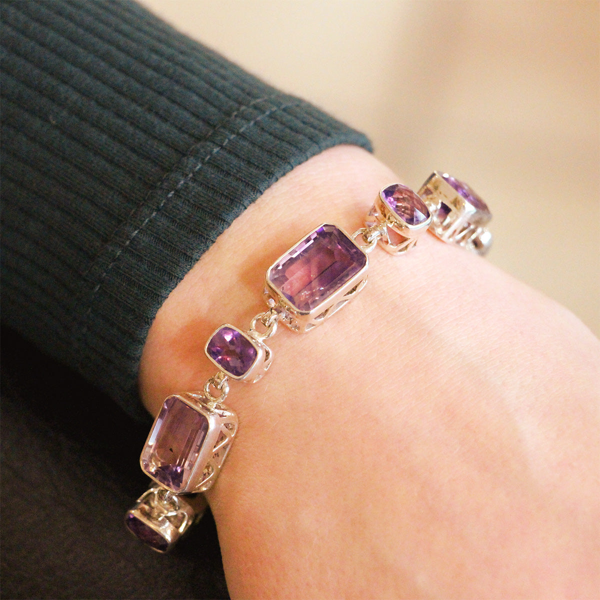 aCleoni Sterling Silver and Amethyst Adjustable Bracelet