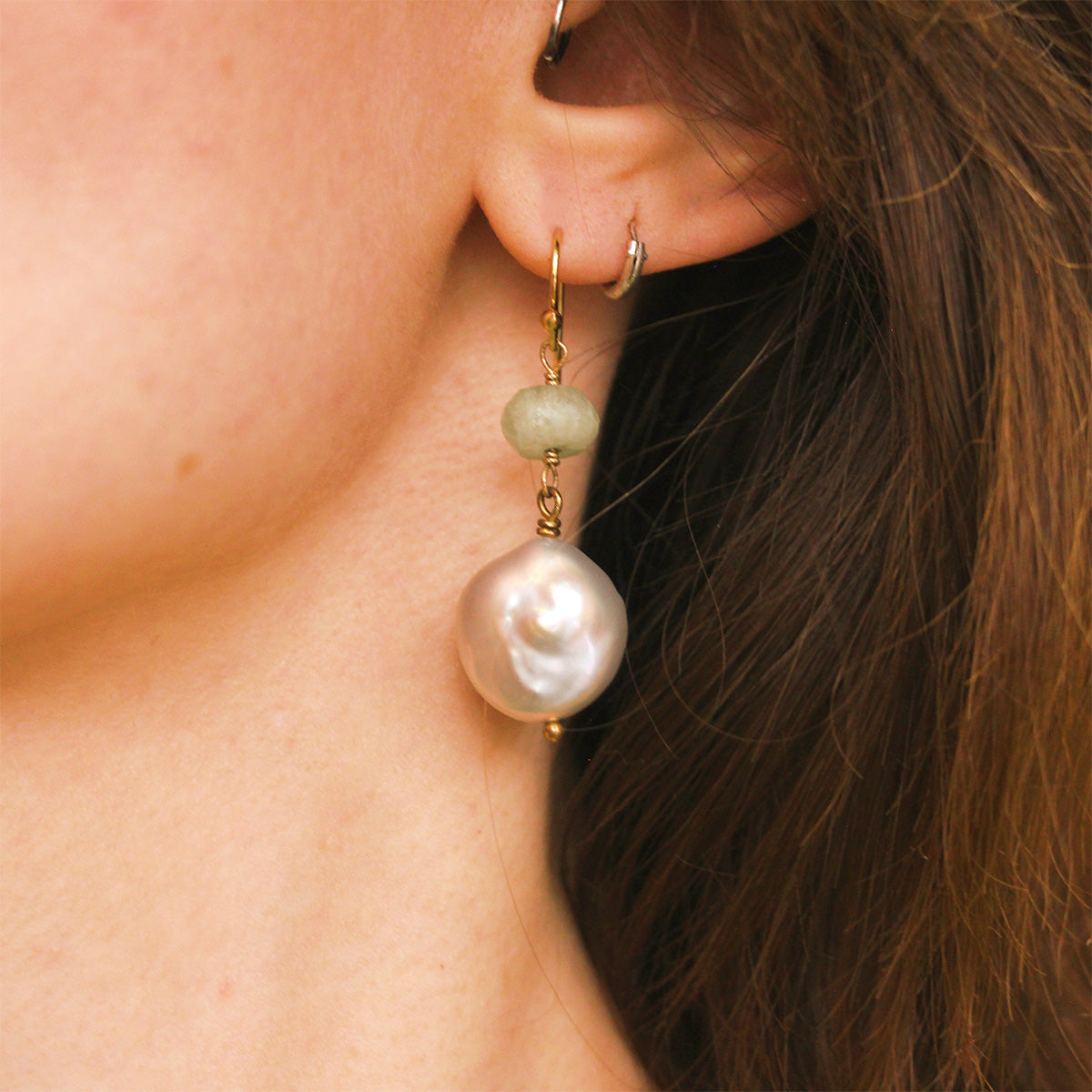 MOROKA Freshwater Pearl and Aquamarine Dangle Earrings