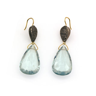 MOROKA 14K Yellow Gold and Sterling Silver Pave Diamond and Aquamarine Drop Earrings