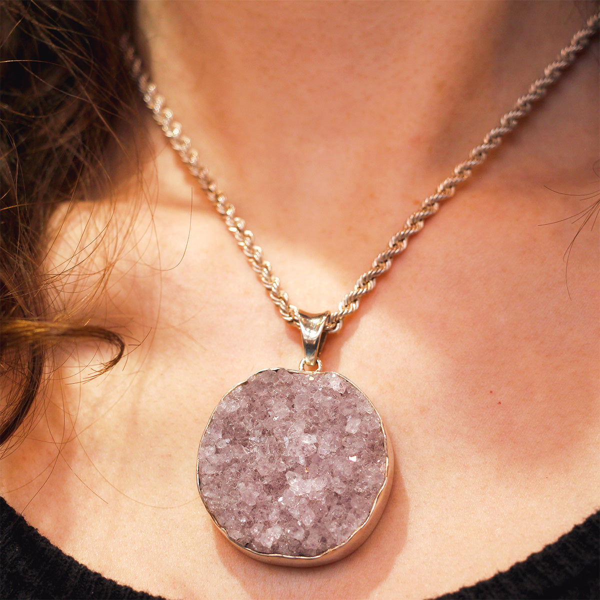 aCleoni Sterling Silver Druzy Quartz Pendant
