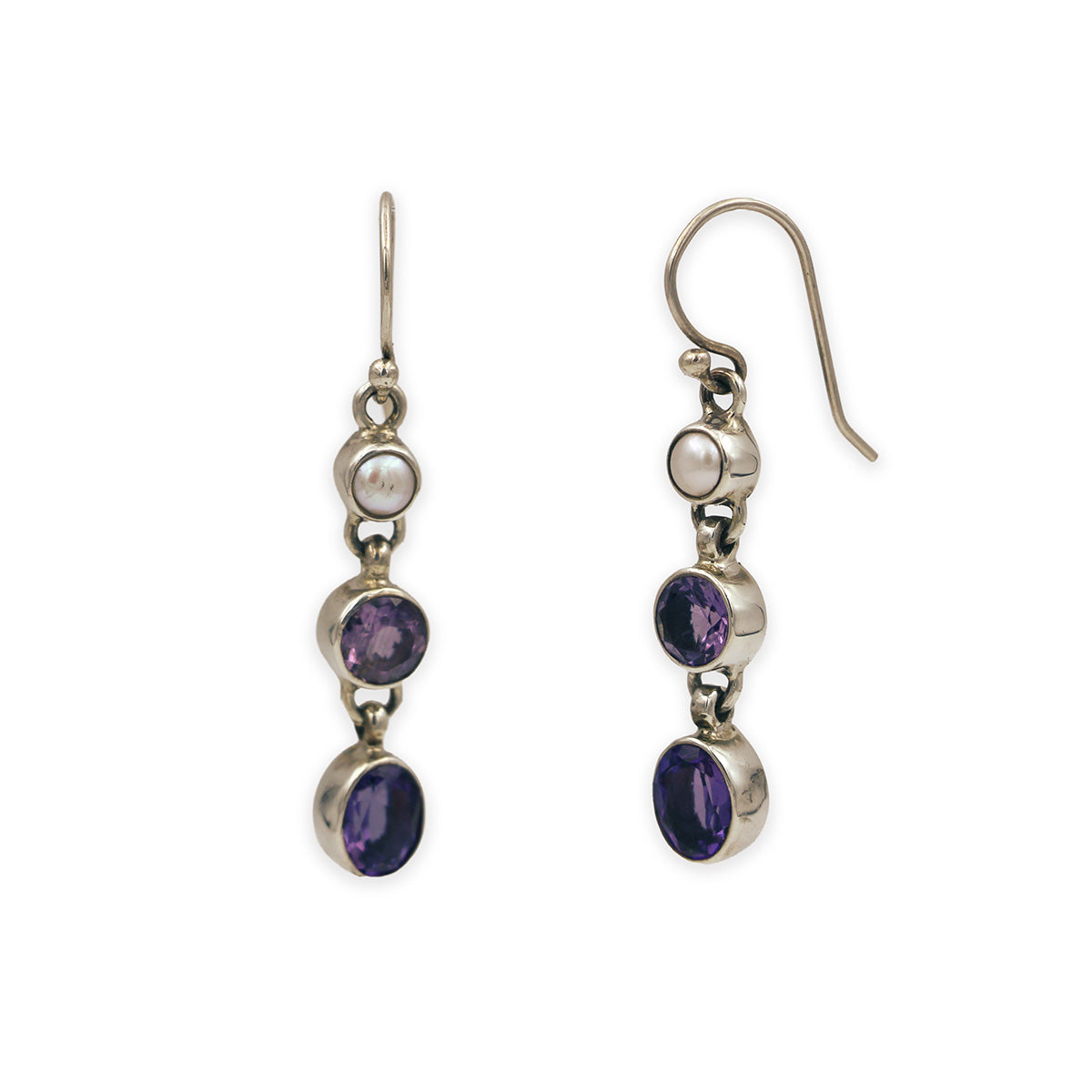aCleoni Sterling Silver, Amethyst, and Pearl Drop Hook Earrings