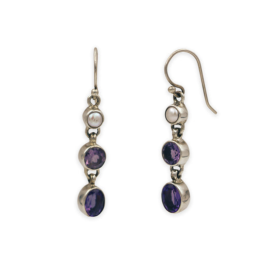 aCleoni Sterling Silver, Amethyst, and Pearl Drop Hook Earrings