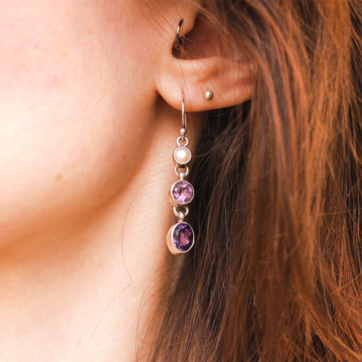 aCleoni Sterling Silver, Amethyst, and Pearl Drop Hook Earrings