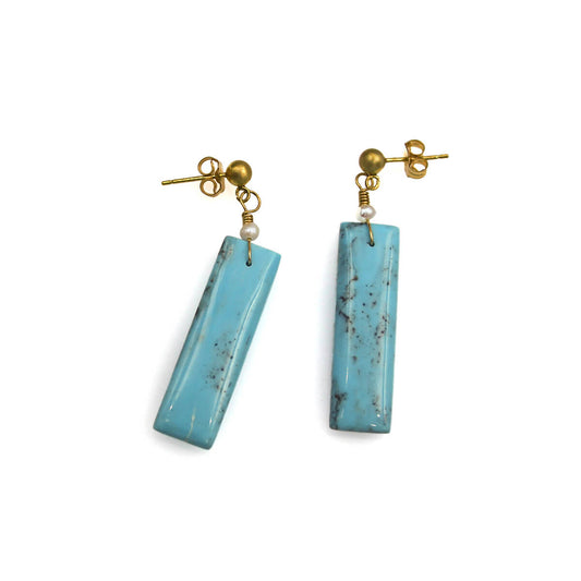 Huron Goldworks Turquoise and Freshwater Pearl Drop Earrings