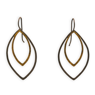Silver and 24K Gold Keum-Boo Leaf Hook Earrings