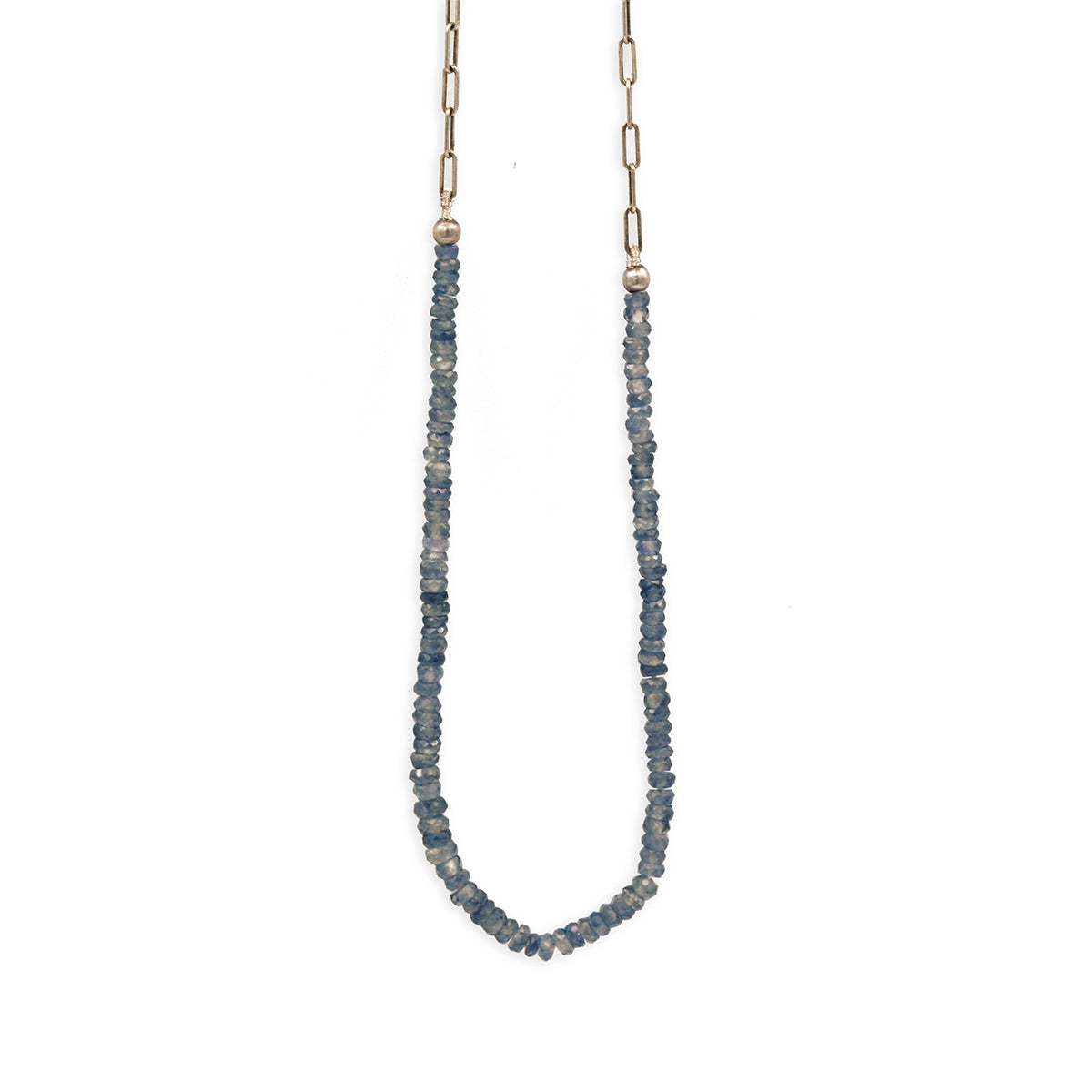 MOROKA Sapphire Bead and Elongated Sterling Silver Chain Necklace