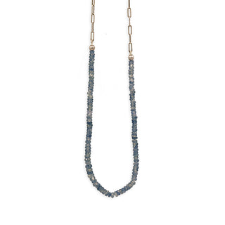 MOROKA Sapphire Bead and Elongated Sterling Silver Chain Necklace