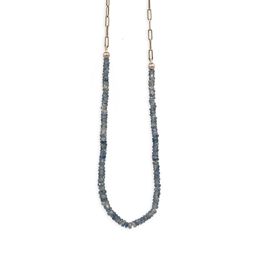 MOROKA Sapphire Bead and Elongated Sterling Silver Chain Necklace